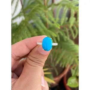 Natural Turquoise Moissanite <b>Ring</b> 925 Sterling Silver Handmade Fine Gemstone Jewelry Wholesale Supplier - Product Image 1