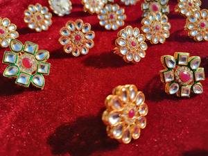 Kundan Ring For Her, Bridesmaid Gift, Festival And <b>Party</b> <b>Favour</b>, Haldi Mehendi Sangeet Gift, Diwali Eid Gift, Statement Ring - Product Image 4