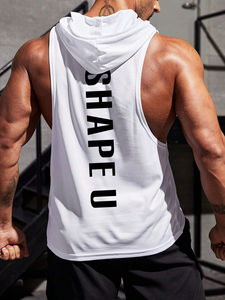 Vente en gros de débardeurs à capuche d'entraînement pour hommes Musculation chemises musculaires impression bouffante hommes sans manches sweat à capuche de gymnastique pour hommes - Product Image 4