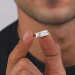 <b>Silver</b> Lustrous 18K Gold Plated Square Opening <b>Ring</b> for Him with Rhodium Inlay in Modern Hip Hop <b>Eternity</b> Design - Product Image 1