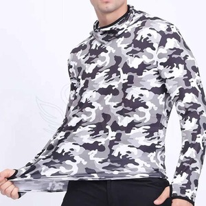 100% poliéster UPF 50 + SPF UV Camo pesca camisas de manga larga al aire libre sudaderas con capucha con máscara de cuentas establece estilo - Product Image 5