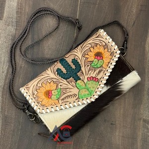 Nuevo monedero de cuero con pelo en Cactus y Floral Tolling Cartera cruzada de cuero genuino para mujer Cartera de cuero de vaca al por mayor - Product Image 1