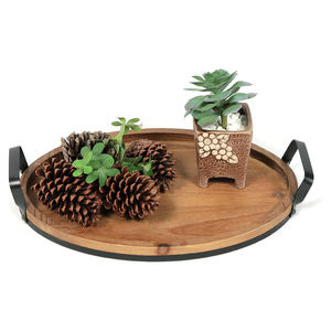 Bandeja de madera de mango ovalada de primera calidad con asas de metal duraderas Bandeja de madera elegante para mesa de centro Otomanos Exhibición de frutas y decoración del hogar - Product Image 5