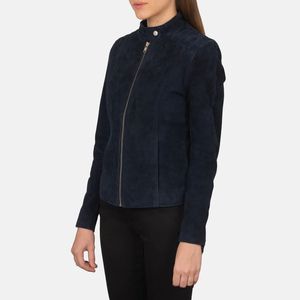Venta al por mayor Navy Blue Suede Biker Jacket OEM Servicio Disponible Casual Plain Dyed alta calidad profesional fabrica - Product Image 4