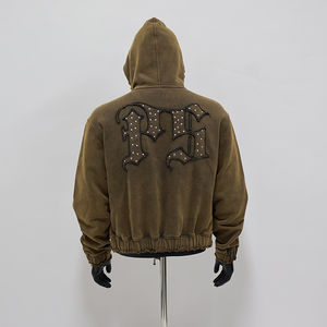 Sudadera con Capucha Extra Grande Personalizada OEM 2026, Sudadera con Capucha de Algodón y Felpa, Estilo Vintage, Corte Cuadrado, Gruesa, con Cierre y Pedrería para Hombre - Product Image 5