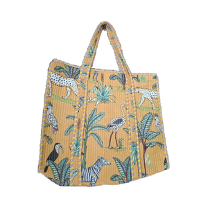 กระเป๋าผ้าคอตตอนลายควิลท์สำหรับผู้หญิงกระเป๋าสะพายไหล่มีซิปของตกแต่งเป็นโซ่อุปกรณ์ช้อปปิ้งแบบพกพาที่รับน้ำหนักได้มากทุกวัน - Product Image 1