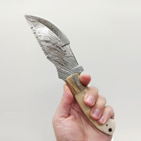 Couteau de chasse professionnel en acier Damas fait main - Lame dentelée à pointe tombante pour activités de plein air, bushcraft, chasse et combat - Service OEM