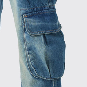 Fabricant en gros de denim, pantalon cargo baggy en denim délavé couleur pierre pour hommes, design personnalisé, coupe droite ample, pantalon cargo en denim - Product Image 5