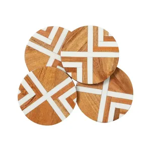 Đế lót ly bằng gỗ với đá cẩm thạch Inlay cho nhà, văn phòng, bar & nhà hàng sử dụng | OEM bán buôn số lượng lớn chịu nhiệt, không trượt Bộ đồ ăn - Product Image 2