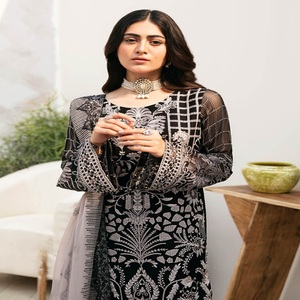 Salwar Kameez en Chiffon de Luxe de Haute Qualité, Style Pakistanais, Spécial Soirée, avec Broderies Lourdes, Sharara Indien du Pakistan - Product Image 2
