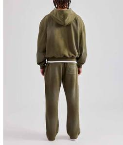Fabricant de sweats à capuche et pantalons de survêtement en coton avec fermeture éclair et lavage à l'acide personnalisé Survêtement en coton avec fermeture éclair pour hommes - Product Image 6