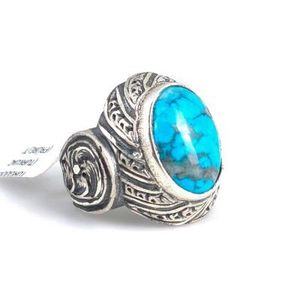 925 Sterling <b>Silver</b> Men's <b>Statement</b> <b>Ring</b> with Oval Turquoise Topaz Stone Bezel Setting for Everyday Wear - Product Image 3