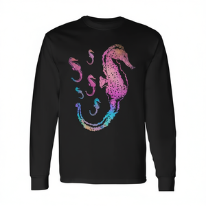 Camiseta de Manga Larga con Diseño de Caballito de Mar Colorido, Tema de Acuario Submarino - Product Image 2