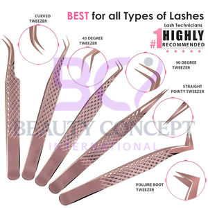 Pince à épiler pour extension de cils en acier inoxydable, couleur or rose, droite, courbée, 45, 90 degrés - Product Image 5