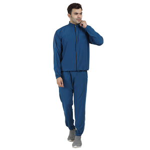 Ensemble de survêtement bleu pour homme avec fermeture éclair intégrale, col montant, poches latérales, en polyester respirant, idéal pour le sport et les loisirs - Product Image 1