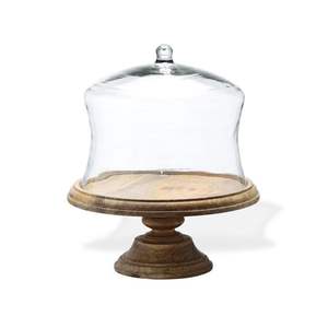 Support à gâteau en bois avec dôme en verre, adapté aux arrangements de gâteaux créatifs, présentoir élégant pour les fêtes - Product Image 1