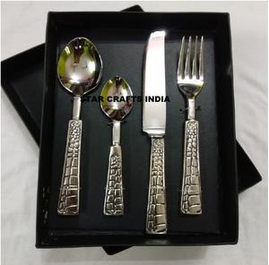 <b>Flower</b> and Leaf Design Flatware in Stainless Steel Set of 6 Cutlery Sets Perfect for Fine Dining and Events Accessory - Product Image 3