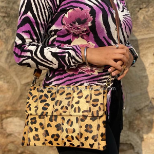 Cheveux sur sac à main en cuir de vachette imprimé léopard sac à bandoulière en cuir véritable de luxe occidental multi-usages patchs pour femmes - Product Image 3