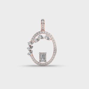 Colgante con Inicial G de Diamante Cultivado en Laboratorio Certificado por IGI, con Corte Esmeralda y Halo de Perlas en Oro Amarillo/Blanco y Rosa de 14K - Product Image 1