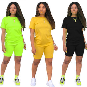 ชุดเสื้อผ้าสองชิ้นพร้อมกางเกงขาสั้นของผู้หญิงชุดเสื้อลูกไม้สีล้วนและกระดุมสำหรับฤดูร้อน - Product Image 6