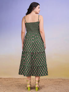 เดรสแม็กซี่แขนกุดพิมพ์ลายของผู้หญิง, เดรสผ้าคอตตอนผสมมีระบายพิมพ์ลายบาน - Product Image 2