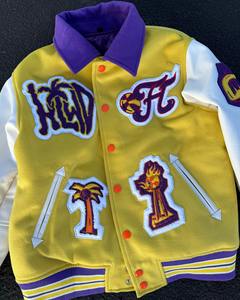 High Quality Unisex Custom Leather Sleeve College Varsity Jacket Turn Collar Chenille Embroidery Patches Finished for Men - Product Image 4