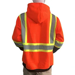 High Visibility Fleece Reflective Polyester Breathable Windproof Waterproof 2024 Zip Hoodies <b>Workwear</b> Jackets <b>Winter</b> Safety - Product Image 4