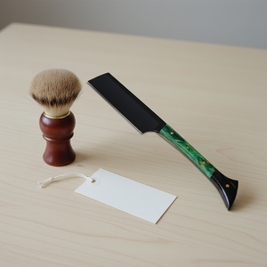 มีดโกนตรงสแตนเลสสีดำ ใบมีดปลายแหลมแบบเต็มด้าม ขอบเรียบ คุณภาพอุตสาหกรรม ด้ามไม้สีเขียว รองรับ ODM OEM - Product Image 4