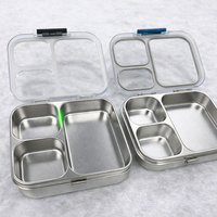 Boîte à lunch en acier inoxydable réutilisable authentique, 900 ml, 3 compartiments, avec couvercle en Tritan, résistante à la graisse, compatible micro-ondes et chauffable, vente en gros