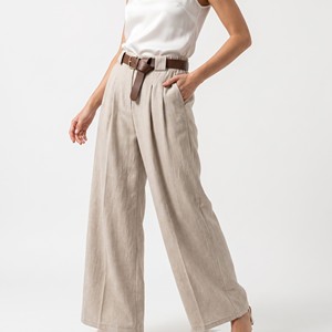 Pantalon évasé à taille haute et jambes larges avec ceinture et poches, en velours, s'adapte parfaitement à la taille, taille unique, convient aux tailles 38 à 44 - Product Image 1