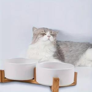 Comederos Dobles Elevados para Gatos FT05 de Cerámica con Soporte de Madera de Bambú para Comida y Agua, Uso en Interiores - Product Image 4
