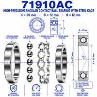 Roulement à billes à contact angulaire à une rangée 71910C/AC/A 50x72x12mm, section mince haute précision pour broche de machine-outil CNC