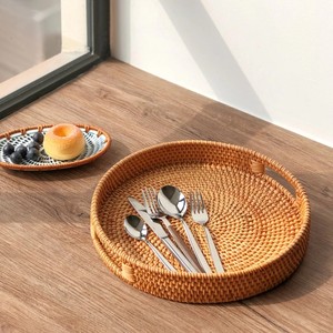 High Quality Handwoven Natural Rattan Serving Trays <b>Wicker</b> <b>Basket</b> <b>Handles</b> Bestselling Wholesale for Home Kitchen Direct Vietnam - Product Image 4