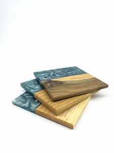 Juego de Posavasos de Madera de Olivo con Resina Epoxi Blanca, Cuadrados, Resistentes al Calor, Hechos a Mano, Decoración de Lujo para el Hogar, Bar o Restaurante, Venta al por Mayor - Product Image 5
