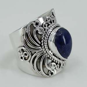 Lapis Lazuli 925 Sterling Silver Handmade <b>Statement</b> <b>Ring</b> September Birthstone Jewelry Natural Blue Pear Shape Gemstone IGI - Product Image 5