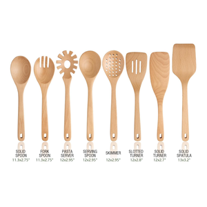 Spatule en bois en gros pour la cuisine, ensemble de 8 ustensiles de cuisine en bois de hêtre naturel pour la cuisine, le mélange et le service - Product Image 2