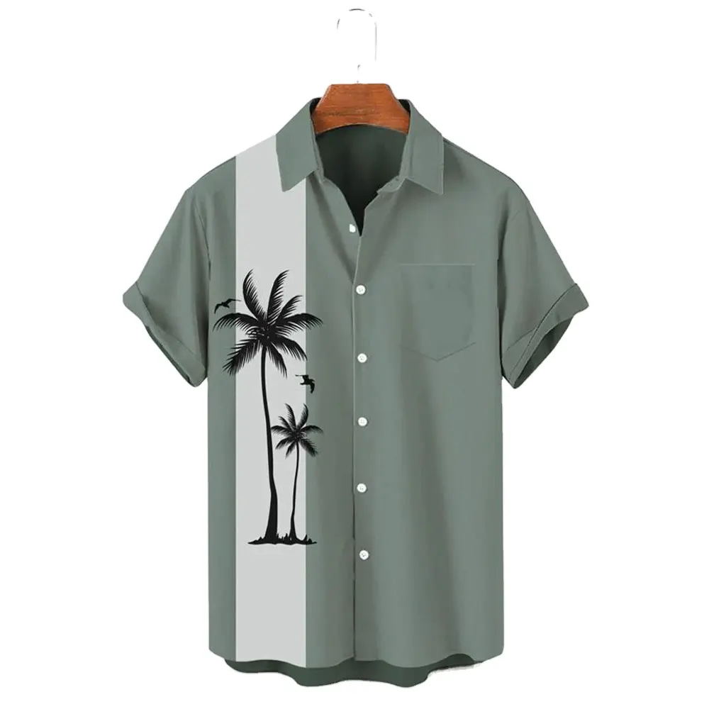 Men's Casual Coconut Tree Printed Short Sleeve Hawaiian Beach Printed Summer Shirts For Men