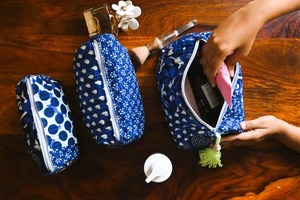 Indian Handmade Vintage Indigo Blue Medium Capacity Set 3 Cotton for Case <b>Bags</b> <b>Zipper</b> Closure Water Resistant Eco-Friendly - Product Image 4