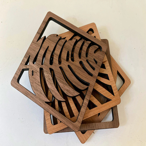 Posavasos de madera redondo de diseño a la moda, posavasos de diseño personalizado de alta calidad 100% natural con caja marrón oscuro - Product Image 3