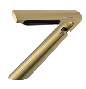 Miscelatore Monoforo a Cascata per Lavabo da Bagno Moderno, Montaggio su Piano in Ottone Oro Spazzolato - Product Image 3