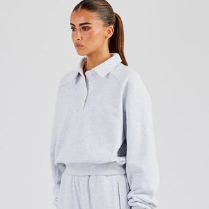 Haute qualité personnalisé gris chiné femmes survêtement 2 pièces ensemble à capuche et survêtement ensemble pantalons de survêtement Streetwear Gym survêtement pour les femmes - Product Image 3