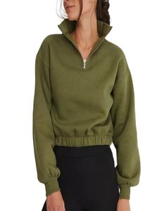 Sweat-shirts à capuche personnalisés OEM 1/4 zip, vêtements d'entraînement, pull à fermeture éclair tissé d'hiver avec logo, col rond, imperméable pour femmes - Product Image 5