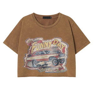 Haut court délavé vintage personnalisé 100% coton T-shirt graphique unisexe surdimensionné à col ras du cou à épaules tombantes pour femmes - Product Image 6