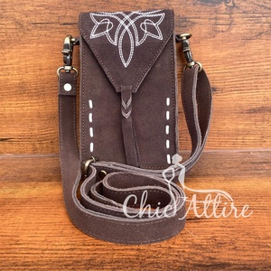 Multi-purpose Boot Stitch Suede Leather Mobile Phone Bag High Quality Premium Genuine Leather Crossbody Cell Phone Bag for Women - Product Image 1