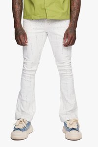 Jeans en coton de haute qualité pour hommes 2026, marque américaine de streetwear, confortable, taille mi-haute, coupe évasée, denim blanc délavé avec strass, jeans pour hommes - Product Image 4