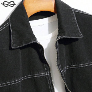 แจ็กเก็ตยีนส์สำหรับผู้ชาย, มาใหม่เสื้อแจ็กเก็ตแฟชั่นย้อนยุคผ้าฝ้ายแขนยาวซิปลายขวางไซส์ใหญ่พิเศษ - Product Image 3