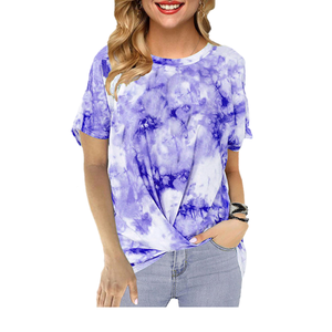 Camisas cortas con tinte de corbata para mujer de alta calidad, logotipo personalizado, nueva moda de verano, estampado de algodón informal, superventas, bordado de punto bajo - Product Image 2