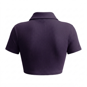 Premium 320 GSM Soft Rib Knit Quarter Zip <b>Crop</b> <b>Top</b> Shirt Custom Heat Transfer Rhinestone Logo Dark Purple - Product Image 2