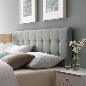 TRIHO THF-1021 Luxury Nordic Tufted Linen Fabric Queen <b>Headboard</b> in Gray Wood Bedroom Furniture with Storage Features - Product Image 5
