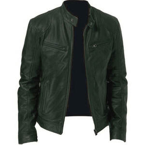 Chaqueta de cuero genuino para hombre con estilo de la mejor calidad Nuevo diseño High Street Style con cuello levantado y logotipo frontal Precio bajo - Product Image 3